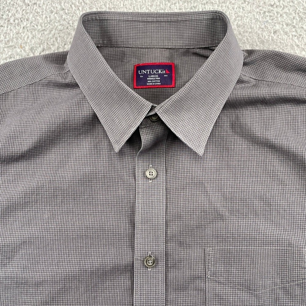 UNTUCKit Button Down Shirt Mens Large Gray Wrinkle‎ Free Cotton Micro Check L/S
